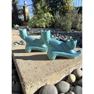 Antique Van Briggle Candlestick Holders Pair Matte‎ Turquoise Colo Springs